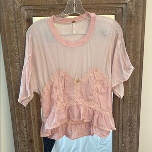 Free People Pink Lace Trim Women’s Top